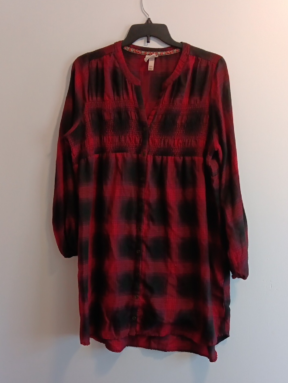 Knox Rose Red and Black Plaid Long Sleeve Tunic Dress